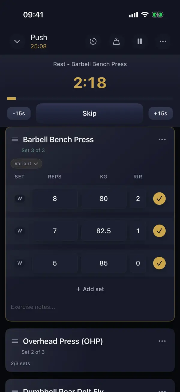 Active workout session