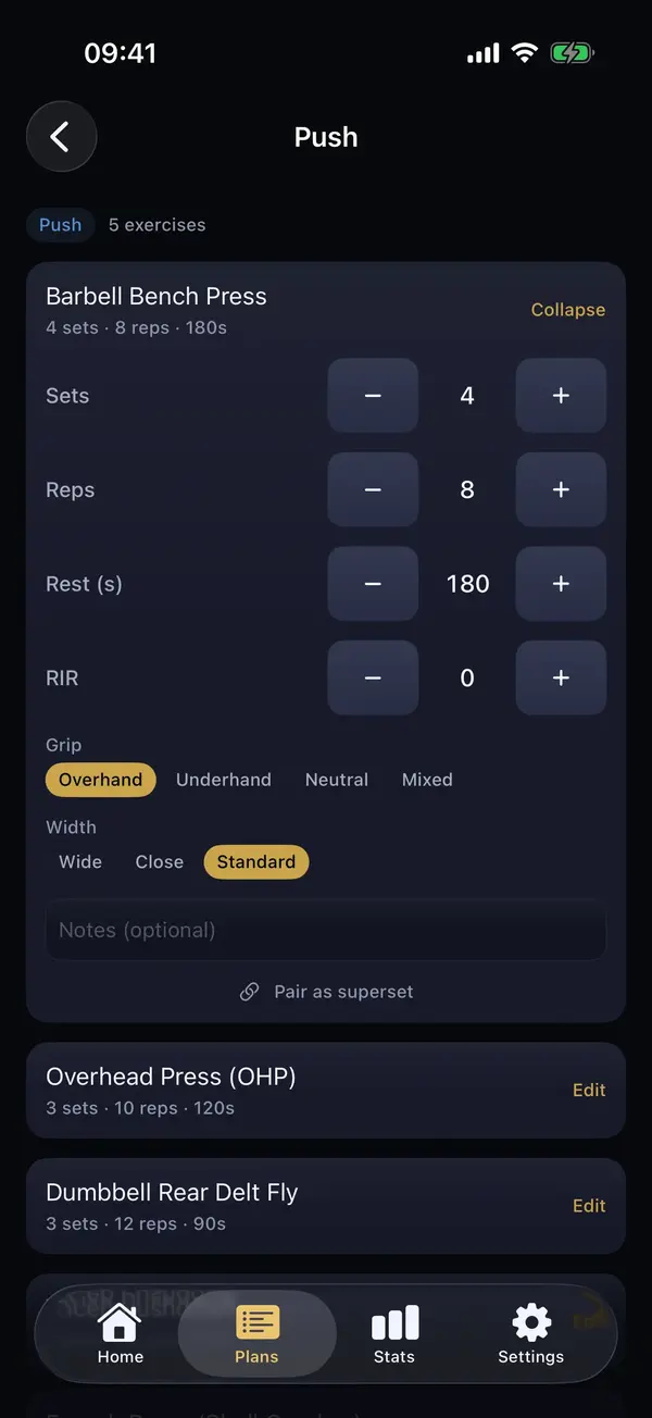 Training plan day view